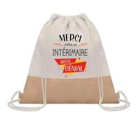 Planetee Sac à dos toile et jute Merci Intérimaire Génial | Sac de Sport et Gym avec cordelettes | Idée Cadeau Collègue Noël Anniversaire | Sac Doudou