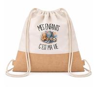 Planetee Sac à Dos Toile et Jute Mes enfants c'est ma vie | Sac de Sport en Coton Sergé 160 g/m² avec Fond en Jute 7 L | Gym Piscine École | Cadeau Parent Enfant Ado Rentrée Anniversaire