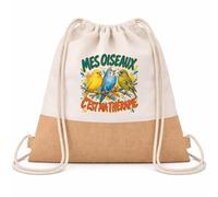 Planetee Sac à Dos Toile et Jute Mes oiseaux c'est ma thérapie | Sac de Sport en Coton Sergé 160 g/m² avec Fond en Jute 7 L | Gym Piscine École | Cadeau Enfant Ado Rentrée Anniversaire