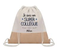 Planetee Sac à dos toile et jute Milan Super Collègue | Sac de Sport et Gym avec cordelettes | Idée Cadeau Collègue Noël Anniversaire | Sac Doudou
