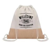 Planetee Sac à dos toile et jute Millésime 1946 | Sac de Sport et Gym avec cordelettes | Idée Cadeau Collègue Noël Anniversaire | Sac Doudou
