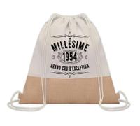 Planetee Sac à dos toile et jute Millésime 1954 | Sac de Sport et Gym avec cordelettes | Idée Cadeau Collègue Noël Anniversaire | Sac Doudou