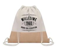 Planetee Sac à dos toile et jute Millésime 1960 | Sac de Sport et Gym avec cordelettes | Idée Cadeau Collègue Noël Anniversaire | Sac Doudou