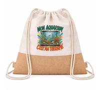 Planetee Sac à Dos Toile et Jute Mon aquarium c'est ma thérapie | Sac de Sport en Coton Sergé 160 g/m² avec Fond en Jute 7 L | Gym Piscine École | Cadeau Enfant Ado Rentrée Anniversaire