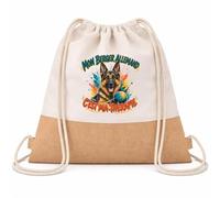Planetee Sac à Dos Toile et Jute Mon berger allemand c'est ma thérapie | Sac de Sport en Coton Sergé 160 g/m² avec Fond en Jute 7 L | Gym Piscine École | Cadeau Enfant Ado Rentrée Anniversaire