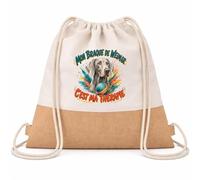 Planetee Sac à Dos Toile et Jute Mon Braque de Weimar c'est ma thérapie | Sac de Sport en Coton Sergé 160 g/m² avec Fond en Jute 7 L | Gym Piscine École | Cadeau Enfant Ado Rentrée Anniversaire