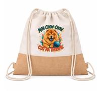 Planetee Sac à Dos Toile et Jute Mon Chow-Chow c'est ma thérapie | Sac de Sport en Coton Sergé 160 g/m² avec Fond en Jute 7 L | Gym Piscine École | Cadeau Enfant Ado Rentrée Anniversaire