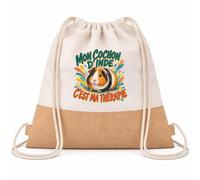 Planetee Sac à Dos Toile et Jute Mon cochon d'Inde c'est ma thérapie | Sac de Sport en Coton Sergé 160 g/m² avec Fond en Jute 7 L | Gym Piscine École | Cadeau Enfant Ado Rentrée Anniversaire