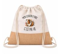 Planetee Sac à Dos Toile et Jute Mon cochon d'Inde c'est ma vie | Sac de Sport en Coton Sergé 160 g/m² avec Fond en Jute 7 L | Gym Piscine École