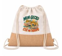 Planetee Sac à Dos Toile et Jute Mon gecko c'est ma thérapie | Sac de Sport en Coton Sergé 160 g/m² avec Fond en Jute 7 L | Gym Piscine École | Cadeau Enfant Ado Rentrée Anniversaire