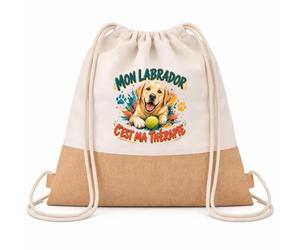 Planetee Sac à Dos Toile et Jute Mon labrador c'est ma thérapie | Sac de Sport en Coton Sergé 160 g/m² avec Fond en Jute 7 L | Gym Piscine École | Cadeau Enfant Ado Rentrée Anniversaire