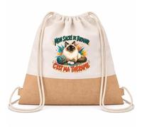 Planetee Sac à Dos Toile et Jute Mon Sacré de Birmanie c'est ma thérapie | Sac de Sport en Coton Sergé 160 g/m² avec Fond en Jute 7 L | Gym Piscine École | Cadeau Enfant Ado Rentrée Anniversaire