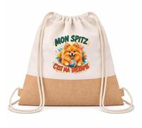 Planetee Sac à Dos Toile et Jute Mon spitz c'est ma thérapie | Sac de Sport en Coton Sergé 160 g/m² avec Fond en Jute 7 L | Gym Piscine École | Cadeau Enfant Ado Rentrée Anniversaire