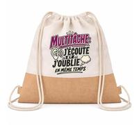 Planetee Sac à Dos Toile et Jute Multitâche : j'écoute et j'oublie... en même temps Humour Beauf et drôle | Sac de Sport en Coton Sergé 160 g/m² avec Fond en Jute 7 L | Gym Piscine École