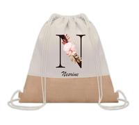 Planetee Sac à dos toile et jute Nesrine Lettre Fleur | Sac de Sport et Gym avec cordelettes | Idée Cadeau Collègue Noël Anniversaire | Sac Doudou