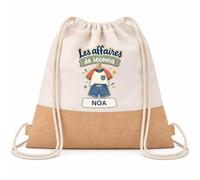 Planetee Sac à Dos Toile et Jute Noa : Les affaires de secours - garçon | Sac Crèche École Maternelle Petite Section | Coton et Fond Jute 7 L | Cadeau Rentrée