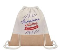 Planetee Sac à dos toile et jute Notaire Meilleure du Monde | Sac de Sport et Gym avec cordelettes | Idée Cadeau Collègue Noël Anniversaire | Sac Doudou