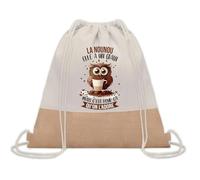 Planetee Sac à dos toile et jute Nounou Chouette Grain | Sac de Sport et Gym avec cordelettes | Idée Cadeau Collègue Noël Anniversaire | Sac Doudou
