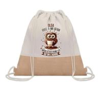 Planetee Sac à dos toile et jute Olga Chouette Grain | Sac de Sport et Gym avec cordelettes | Idée Cadeau Collègue Noël Anniversaire | Sac Doudou