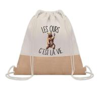 Planetee Sac à dos toile et jute Ours c'est la Vie | Sac de Sport et Gym avec cordelettes | Idée Cadeau Collègue Noël Anniversaire | Sac Doudou