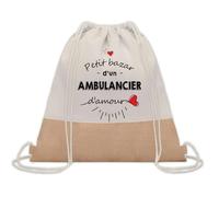 Planetee Sac à dos toile et jute Petit Bazar d'un Ambulancier d'amour | Sac de Sport et Gym avec cordelettes | Idée Cadeau Collègue Noël Anniversaire | Sac Doudou