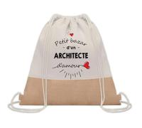Planetee Sac à dos toile et jute Petit Bazar d'un Architecte d'amour | Sac de Sport et Gym avec cordelettes | Idée Cadeau Collègue Noël Anniversaire | Sac Doudou