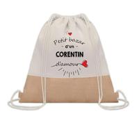 Planetee Sac à dos toile et jute Petit Bazar d'un Corentin d'amour | Sac de Sport et Gym avec cordelettes | Idée Cadeau Collègue Noël Anniversaire | Sac Doudou