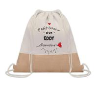 Planetee Sac à dos toile et jute Petit Bazar d'un Eddy d'amour | Sac de Sport et Gym avec cordelettes | Idée Cadeau Collègue Noël Anniversaire | Sac Doudou