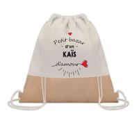 Planetee Sac à dos toile et jute Petit Bazar d'un Kaïs d'amour | Sac de Sport et Gym avec cordelettes | Idée Cadeau Collègue Noël Anniversaire | Sac Doudou