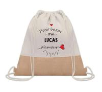 Planetee Sac à dos toile et jute Petit Bazar d'un Lucas d'amour | Sac de Sport et Gym avec cordelettes | Idée Cadeau Collègue Noël Anniversaire | Sac Doudou