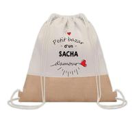 Planetee Sac à dos toile et jute Petit Bazar d'un Sacha d'amour | Sac de Sport et Gym avec cordelettes | Idée Cadeau Collègue Noël Anniversaire | Sac Doudou