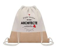 Planetee Sac à dos toile et jute Petit Bazar d'une Architecte adorée | Sac de Sport et Gym avec cordelettes | Idée Cadeau Collègue Noël Anniversaire | Sac Doudou