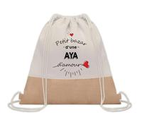 Planetee Sac à dos toile et jute Petit Bazar d'une Aya d'amour | Sac de Sport et Gym avec cordelettes | Idée Cadeau Collègue Noël Anniversaire | Sac Doudou
