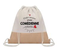 Planetee Sac à dos toile et jute Petit Bazar d'une Comédienne adorée | Sac de Sport et Gym avec cordelettes | Idée Cadeau Collègue Noël Anniversaire | Sac Doudou