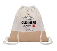Planetee Sac à dos toile et jute Petit Bazar d'une Cuisinière adorée | Sac de Sport et Gym avec cordelettes | Idée Cadeau Collègue Noël Anniversaire | Sac Doudou