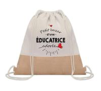 Planetee Sac à dos toile et jute Petit Bazar d'une Éducatrice adorée | Sac de Sport et Gym avec cordelettes | Idée Cadeau Collègue Noël Anniversaire | Sac Doudou
