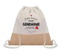 Planetee Sac à dos toile et jute Petit Bazar d'une Gendarme adorée | Sac de Sport et Gym avec cordelettes | Idée Cadeau Collègue Noël Anniversaire | Sac Doudou