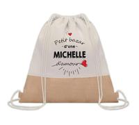 Planetee Sac à dos toile et jute Petit Bazar d'une Michelle d'amour | Sac de Sport et Gym avec cordelettes | Idée Cadeau Collègue Noël Anniversaire | Sac Doudou