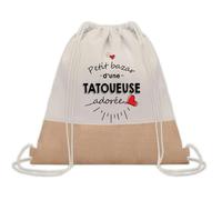 Planetee Sac à dos toile et jute Petit Bazar d'une Tatoueuse adorée | Sac de Sport et Gym avec cordelettes | Idée Cadeau Collègue Noël Anniversaire | Sac Doudou