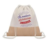 Planetee Sac à dos toile et jute Pharmacien Meilleur du Monde | Sac de Sport et Gym avec cordelettes | Idée Cadeau Collègue Noël Anniversaire | Sac Doudou