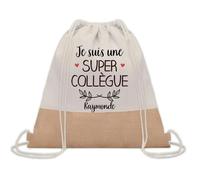 Planetee Sac à dos toile et jute Raymonde Super Collègue | Sac de Sport et Gym avec cordelettes | Idée Cadeau Collègue Noël Anniversaire | Sac Doudou