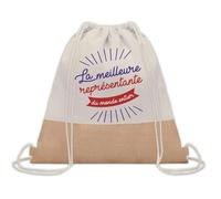 Planetee Sac à dos toile et jute Représentante Meilleure du Monde | Sac de Sport et Gym avec cordelettes | Idée Cadeau Collègue Noël Anniversaire | Sac Doudou