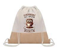 Planetee Sac à dos toile et jute Responsable Chouette Grain | Sac de Sport et Gym avec cordelettes | Idée Cadeau Collègue Noël Anniversaire | Sac Doudou