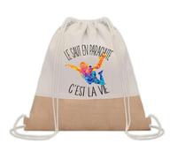 Planetee Sac à dos toile et jute Saut en Parachute c'est la Vie | Sac de Sport et Gym avec cordelettes | Idée Cadeau Collègue Noël Anniversaire | Sac Doudou