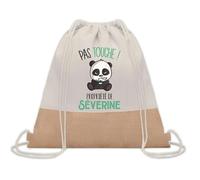 Planetee Sac à dos toile et jute Séverine Pas Touche Panda | Sac de Sport et Gym avec cordelettes | Idée Cadeau Collègue Noël Anniversaire | Sac Doudou
