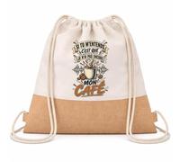 Planetee Sac à Dos Toile et Jute Si tu m'entends, c'est que je n'ai pas encore mon café Humour Beauf et drôle | Sac de Sport en Coton Sergé 160 g/m² avec Fond en Jute 7 L | Gym Piscine École