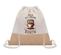 Planetee Sac à dos toile et jute Stella Chouette Grain | Sac de Sport et Gym avec cordelettes | Idée Cadeau Collègue Noël Anniversaire | Sac Doudou
