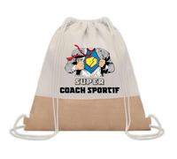 Planetee Sac à dos toile et jute Super Coach Sportif | Sac de Sport et Gym avec cordelettes | Idée Cadeau Collègue Noël Anniversaire | Sac Doudou