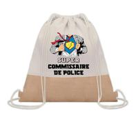 Planetee Sac à dos toile et jute Super Commissaire de Police | Sac de Sport et Gym avec cordelettes | Idée Cadeau Collègue Noël Anniversaire | Sac Doudou