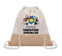 Planetee Sac à dos toile et jute Super Éducateur Spécialisé | Sac de Sport et Gym avec cordelettes | Idée Cadeau Collègue Noël Anniversaire | Sac Doudou